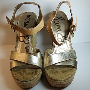 Sam Edelman Cork Wedge Sandals Leather Straps Sz 8